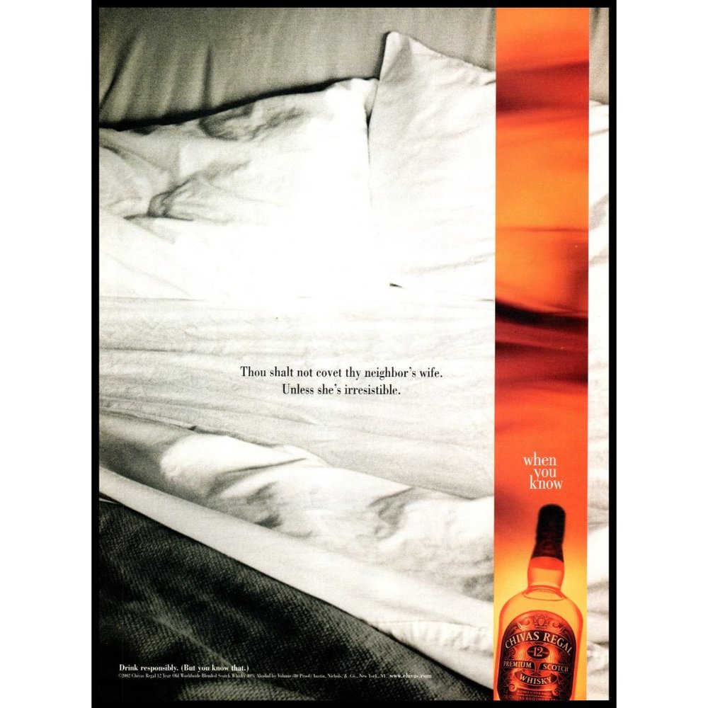 2002 Chivas Regal Scotch Vintage Print Ad Covet Thy Neighbors Wife Bed Wall Art